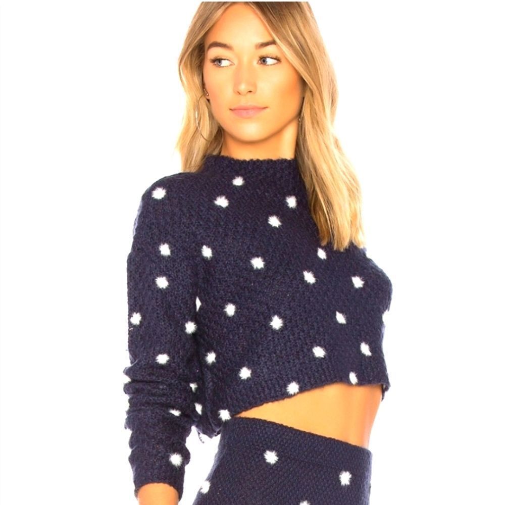 REVOLVE TULAROSA Sarah Pom Pom Cropped Pullover Long Sleeve Wool Sweater Sz L